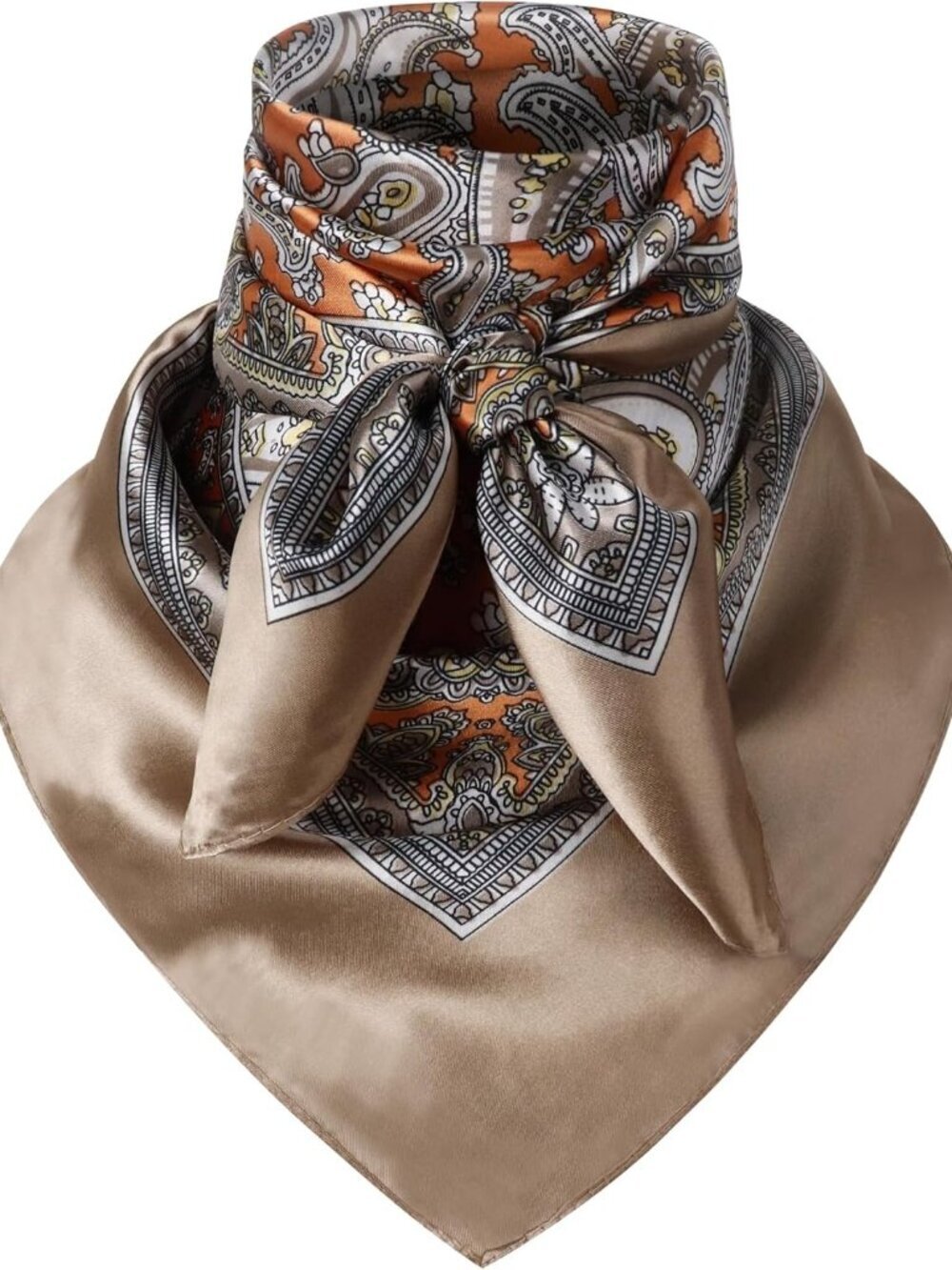 Men's Khaki Orange 35 Inch Wild Rag Neckerchief Silk Western Bandana Neck Scarf